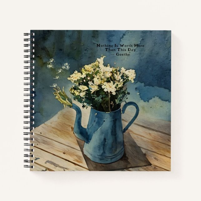 Floral Garden Jug Goethe Quote Blue Journal (Front)
