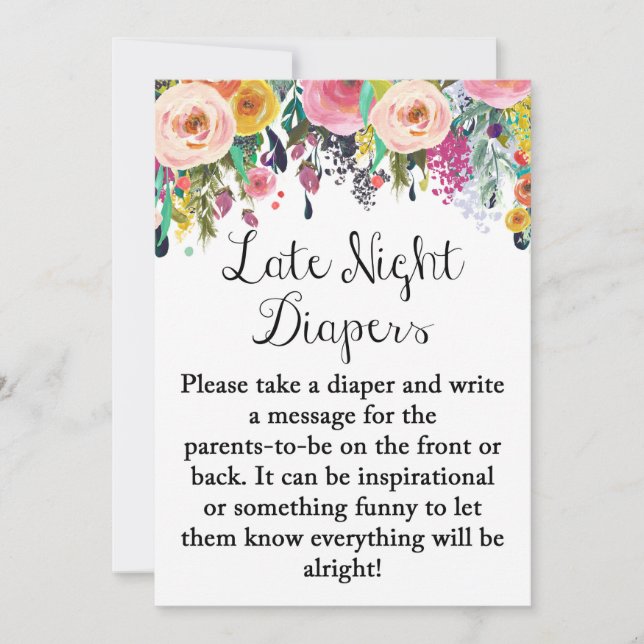 Floral Garden Late Night Diape Game Sign 5x7" Size Invitation (Front)