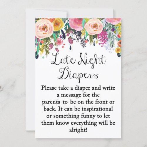 Floral Garden Late Night Diape Game Sign 5x7 Size Invitation