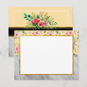 Floral Garden & Marble Desk Stationery Gift Note Card