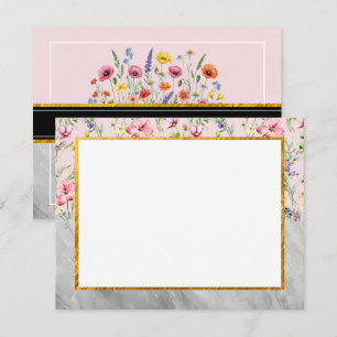 Floral Garden & Marble Desk Stationery Gift Note Card