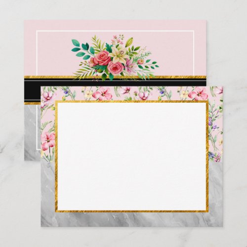 Floral Garden & Marble Desk Stationery Gift Note Card