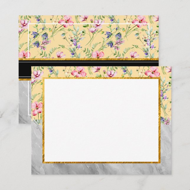 Floral Garden & Marble Desk Stationery Gift Note Card (Front/Back)