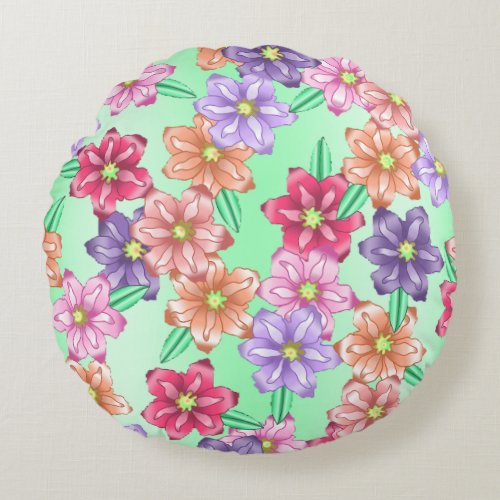 Floral garden mint round pillow