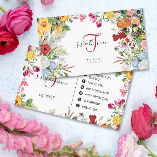 Floral Garden Modern Minimalist Social Media Icons Business Card