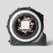 Floral Garden Monogram Black Tape Measure