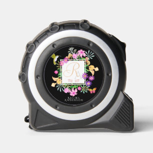 Floral Garden Monogram Black Tape Measure