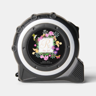 Floral Garden Monogram Black Tape Measure