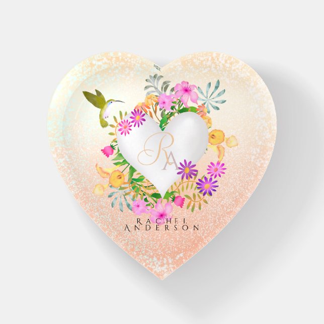 Floral Garden Monogram Peach Paperweight (Front)