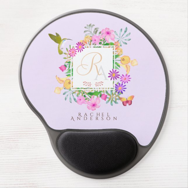 Floral Garden Monogram Pink Gel Mouse Pad (Front)