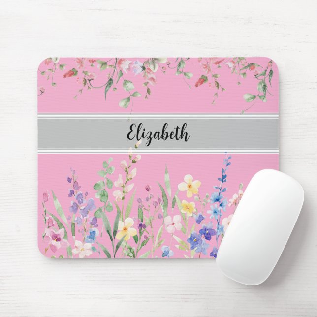 Floral Garden Monogram Script Light Pink Mouse Pad (With Mouse)