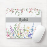 Floral Garden Monogram Script White Mouse Pad<br><div class="desc">Simple and elegant design with flowers hanging on top and reaching from the bottom with your name band in between,  displayed on a white background.</div>