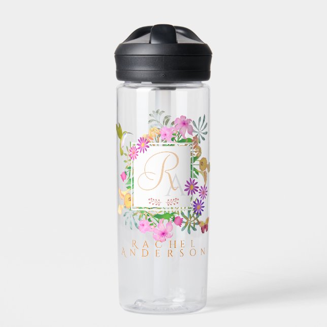 Floral Garden Monogram Water Bottle (Front)