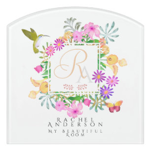 Floral Garden Monogram White Door Sign