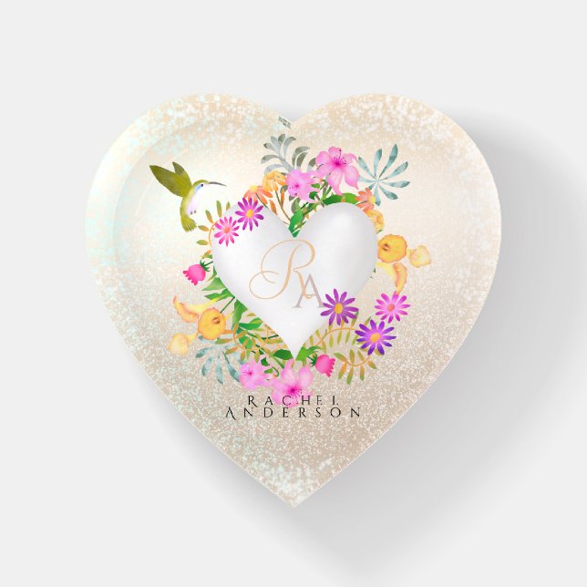 Floral Garden Monogram White Paperweight (Front)