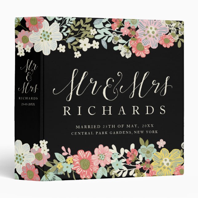 Floral Garden Mr & Mrs Wedding Photo Album Binder (Front/Spine)