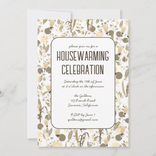 Floral Garden Neutrals Custom HOUSEWARMING PARTY Invitation