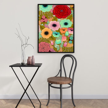 Floral Garden Painting Poster Art Print by Pip_Gerard at Zazzle