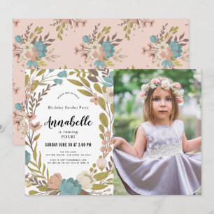 Floral Garden Party White Photo Birthday Invitatio Invitation