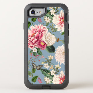 Floral Garden Pattern on Dusty Blue Background OtterBox Defender iPhone SE/8/7 Case