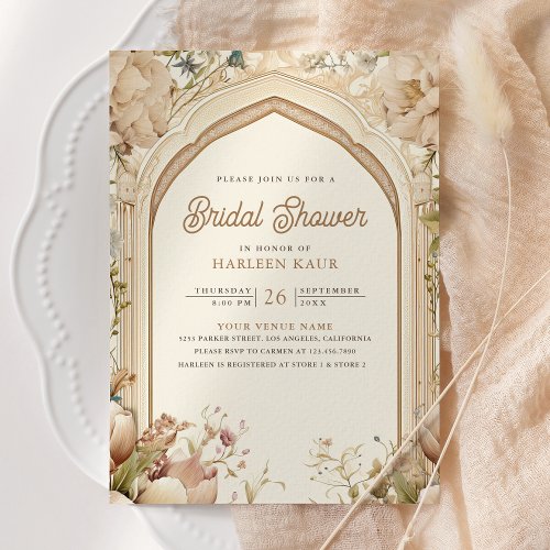 Floral Garden Peacocks Indian Palace Bridal Shower Invitation