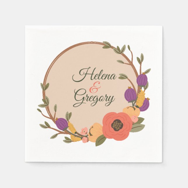 Floral Garden Personalized Wedding Napkins (Front)
