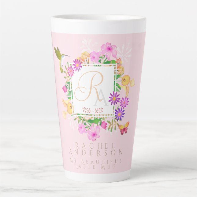 Floral Garden Pink Latte Mug (Front)