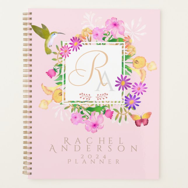 Floral Garden Pink Monogram Planner (Front)