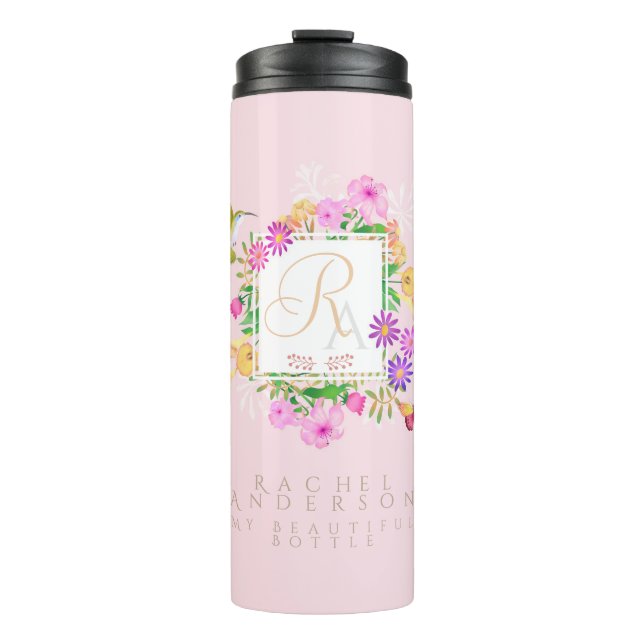 Floral Garden Pink Monogram  Thermal Tumbler (Front)