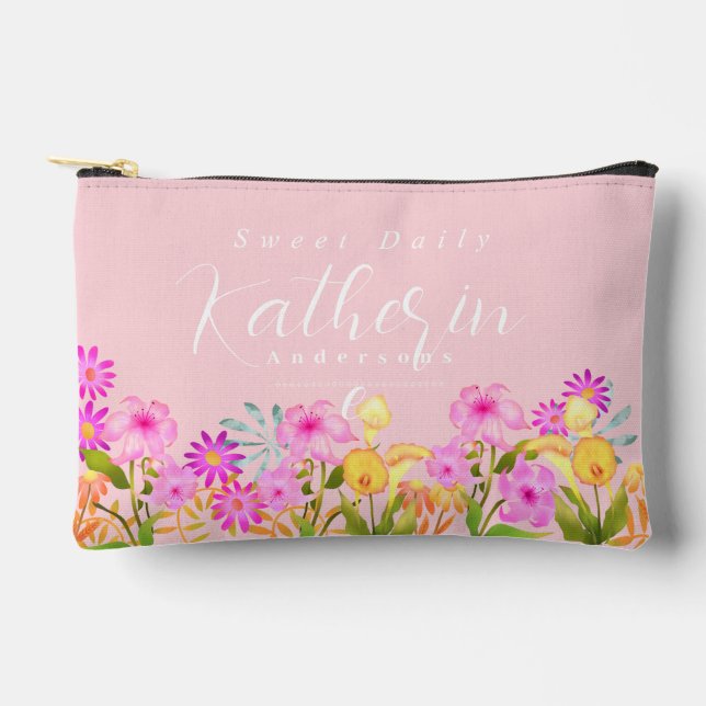 Floral Garden Pink Personalized Accessory Pouch (Front)