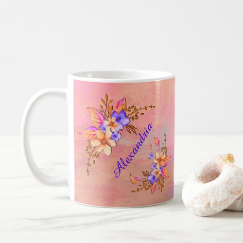 Floral Garden Pink Watercolor Personalize Coffee Mug