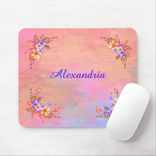 Floral Garden Pink Watercolor Personalize Mouse Pad