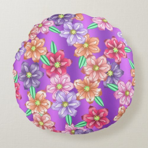 Floral garden purple  round pillow