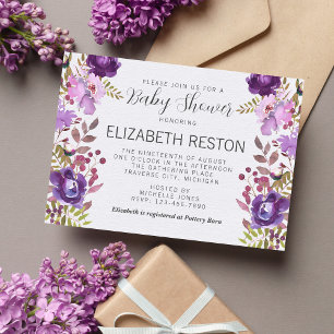 Floral Garden Purple Violet Lavender Baby Shower Invitation