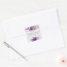 Floral Garden Purple Violet Lavender Peony Wedding Square Sticker