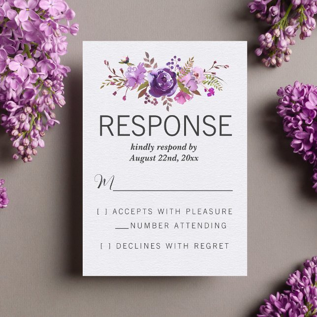 Floral Garden Purple Violet Lavender Wedding RSVP Card (Creator Uploaded)