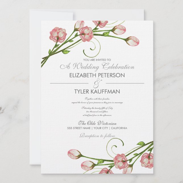 Floral Garden Roses Wedding Invitation (Front)