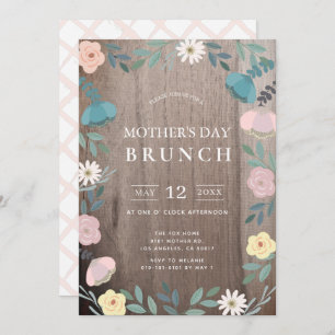 Floral Garden Rustic Wood Mother's Day Brunch Invitation
