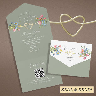 Floral Garden Sage Green Wedding All In One Invitation