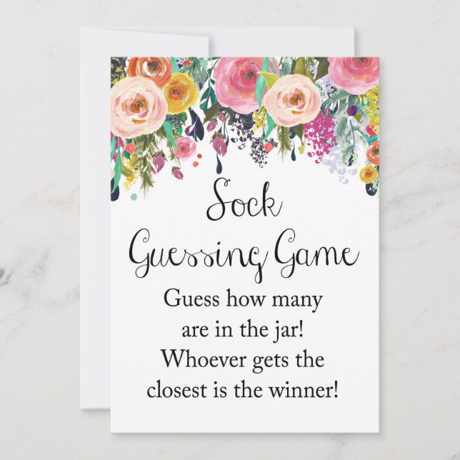 Floral Garden Sock Guessing Game Sign 5x7" Size Invitation (Front)