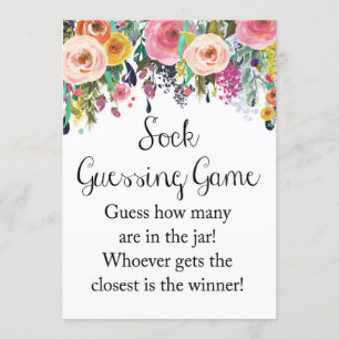 Floral Garden Sock Guessing Game Sign 5x7" Size Invitation