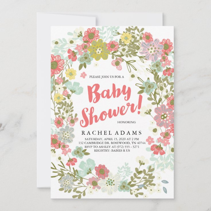 Floral Garden Theme Baby Shower Invitation Zazzle