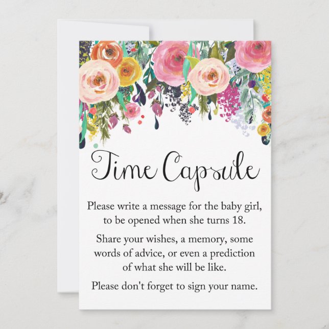 Floral Garden Time Capsule For Girl Sign 5x7" Size Invitation (Front)
