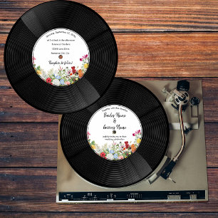 Floral Garden Vinyl Music Record Vintage Wedding  Invitation
