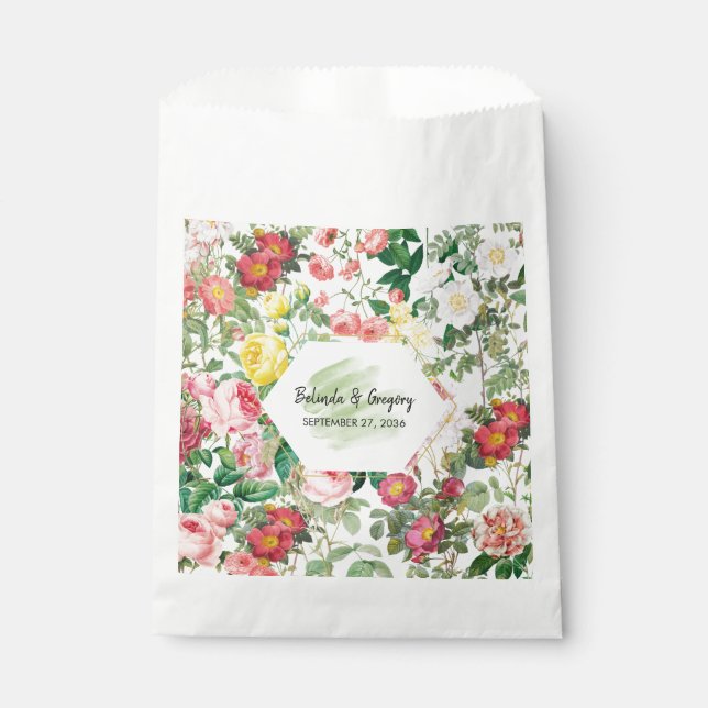 Floral Garden, Watercolor & Geometric Wedding Favor Bag (Front)