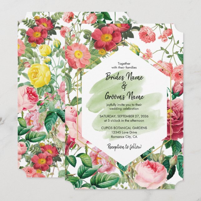 Floral Garden, Watercolor & Geometric Wedding Invitation (Front/Back)