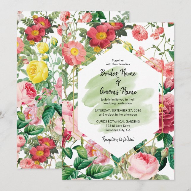 Floral Garden, Watercolor & Geometric Wedding Invitation (Front/Back)