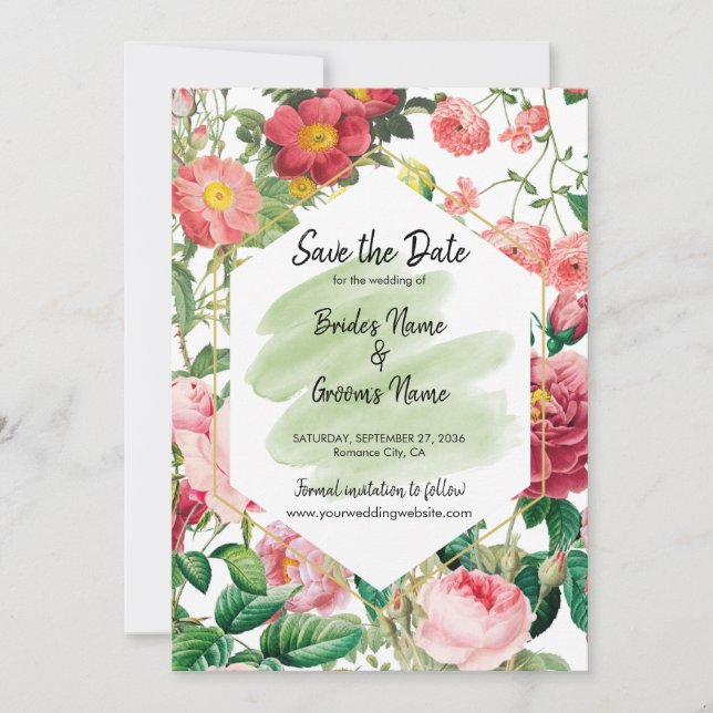 Floral Garden, Watercolor & Geometric Wedding Save The Date (Front)