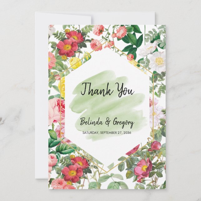 Floral Garden, Watercolor & Geometric Wedding  Thank You Card (Back)