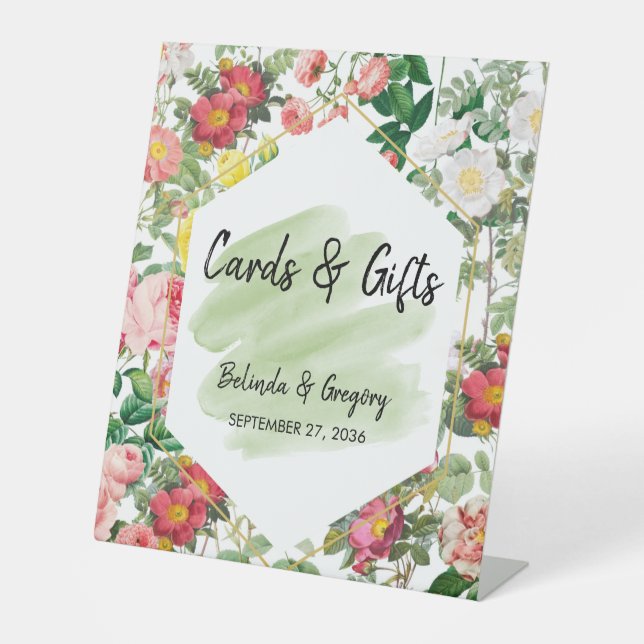 Floral Garden, Watercolor Wedding Cards & GIfts Pedestal Sign (Front)